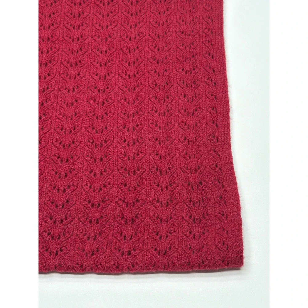 Celeste Burgundy Wool‎ Cashmere Pointelle Knit Scarf Eyelet Wrap Infinity Scarf
